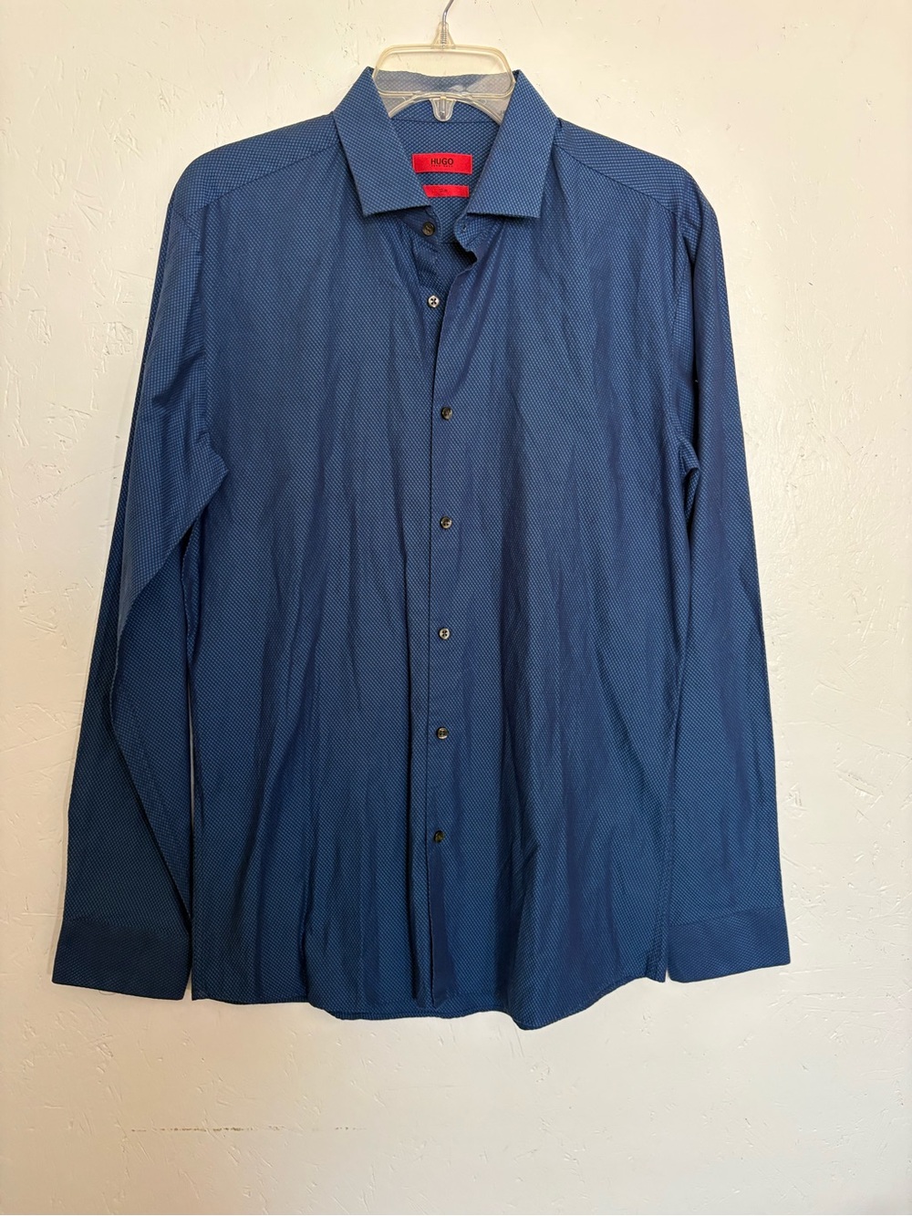 Hugo Boss Blue Microdot Long Sleeve Dress Shirt